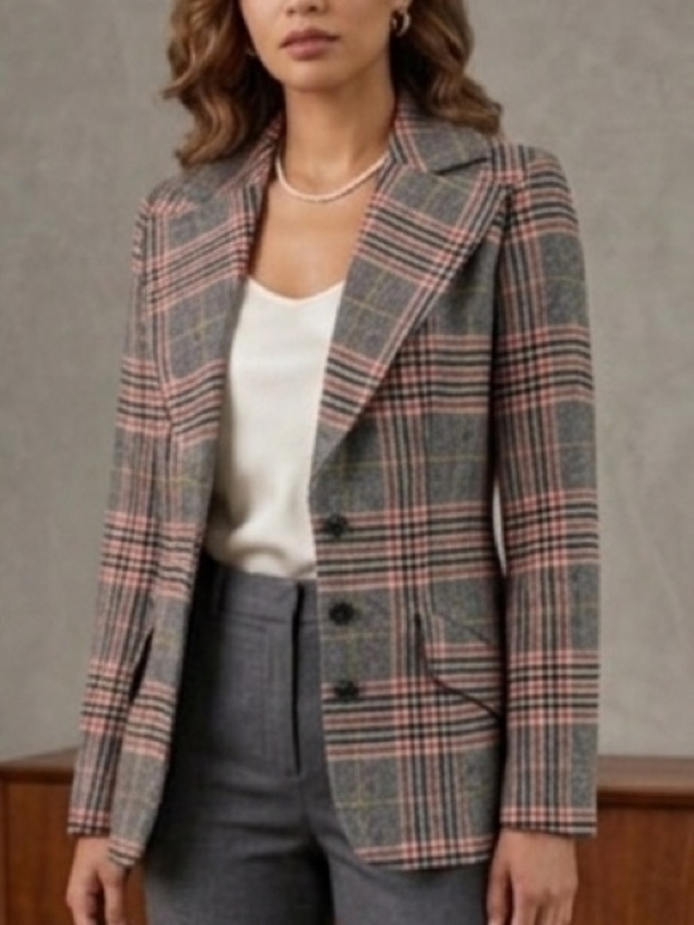 70s Vintage Wool Blazer Suit Jacket Size XS Handmade Checkered Plaid Red Black - Picture 11 of 11